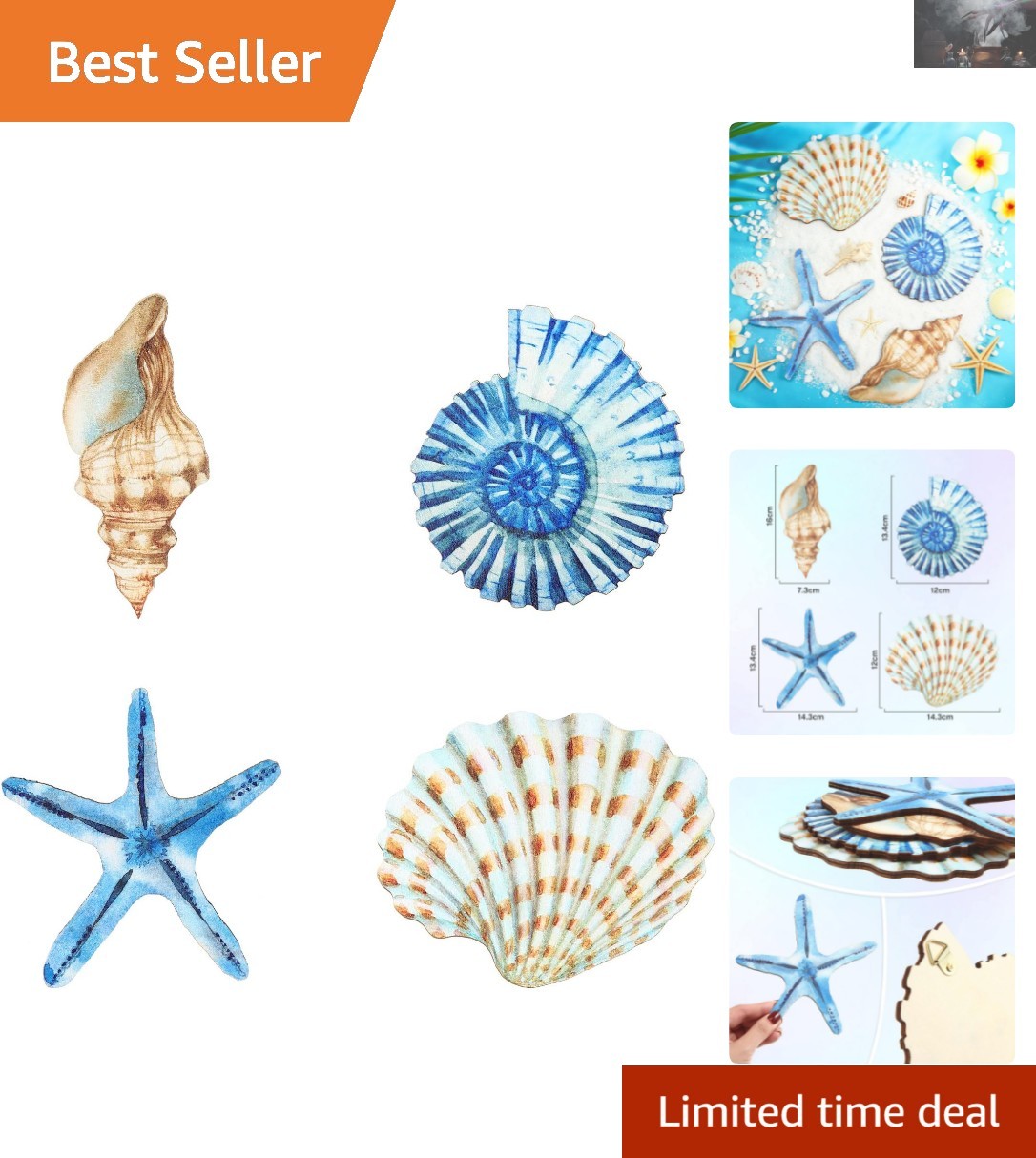 Elegant 4-Piece Ocean-Inspired Wall Art Set: Lightweight Beach-Themed Decor