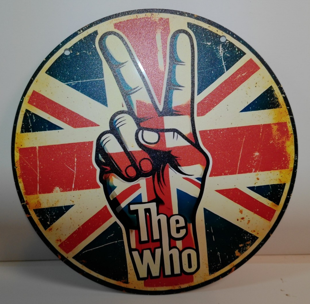 The Who Union Jack Round Tin Sign British Rock Band Wall Decor 8”