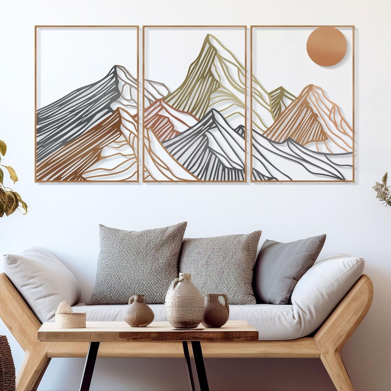 Zzbakress 3 Pcs Colorfor Mountain Metal Wall Decor – Minimalist Sunrise Line …