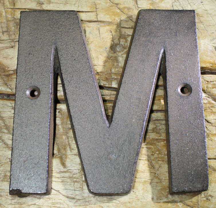 Cast Iron Industrial LETTER M Sign Rustic Brown 5″ tall Alphabet