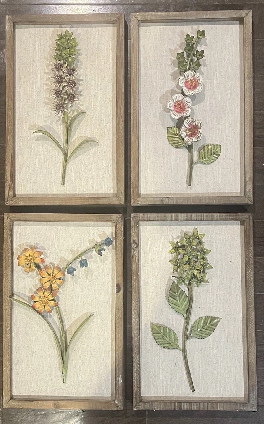 Set of 4 3D Metal Flower Wall Art Pictures Plaques 16”x10” SALE!