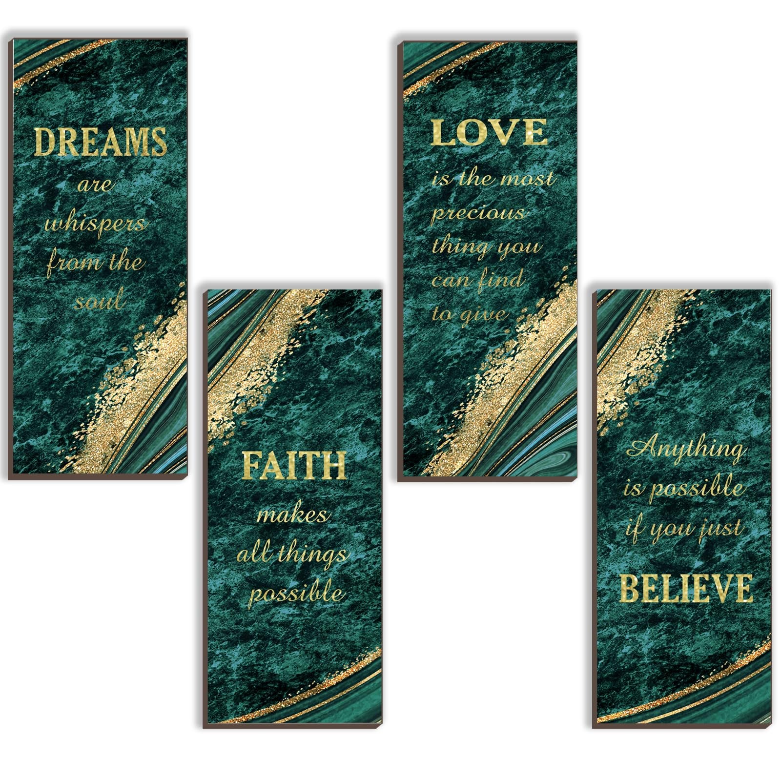 4 Pcs Bathroom Decor, Faith Love Believe Signs, Wooden Art, Green