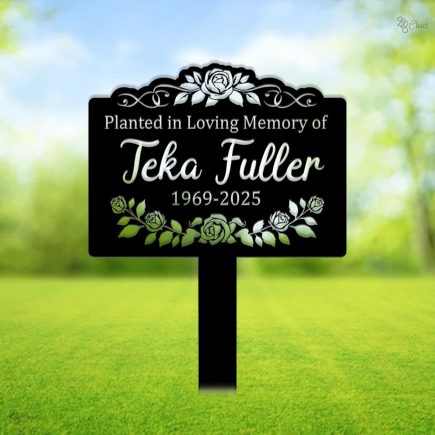 Personalized Memorial Garden Stake, Custom Rose Grave Marker Sympathy Sign