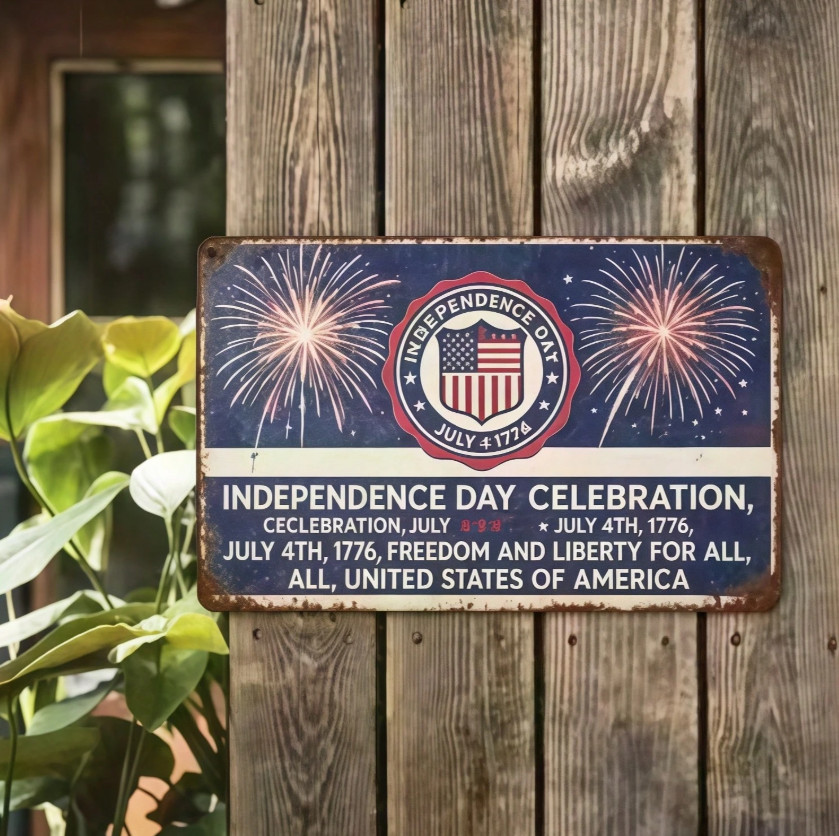 4th of July Patriotic Metal Tin Sign Vintage USA Flag Wall Decor Independence Da