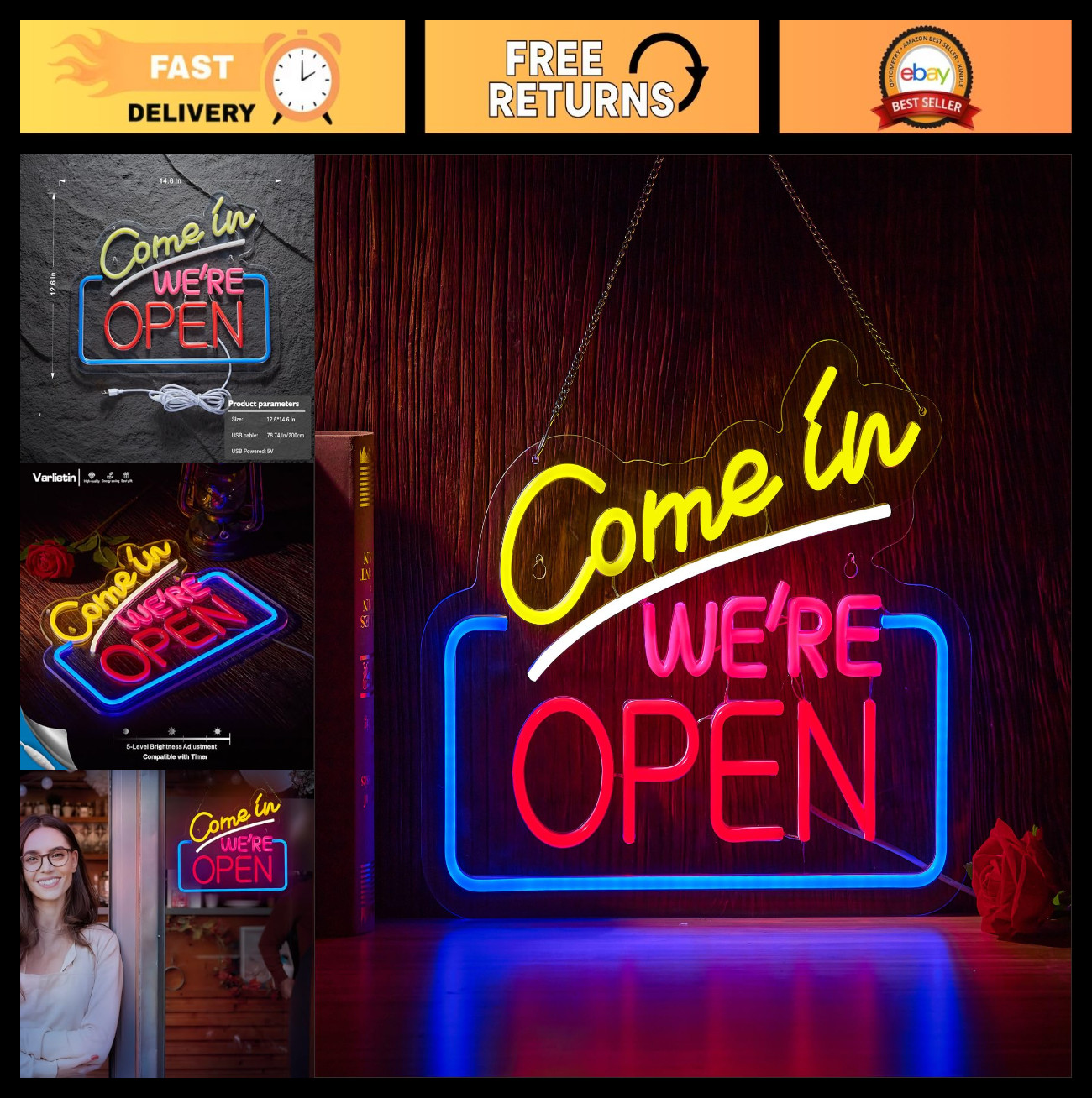 Open Neon Sign LED Wall Decor for Café, Bar, Restaurant, Shop & Party Decoration
