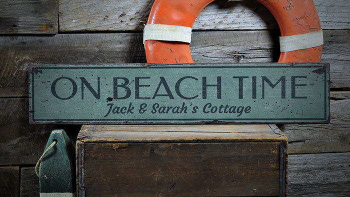 Beach Time Sign, On Beach Time Decor -Distressed Wooden Sign