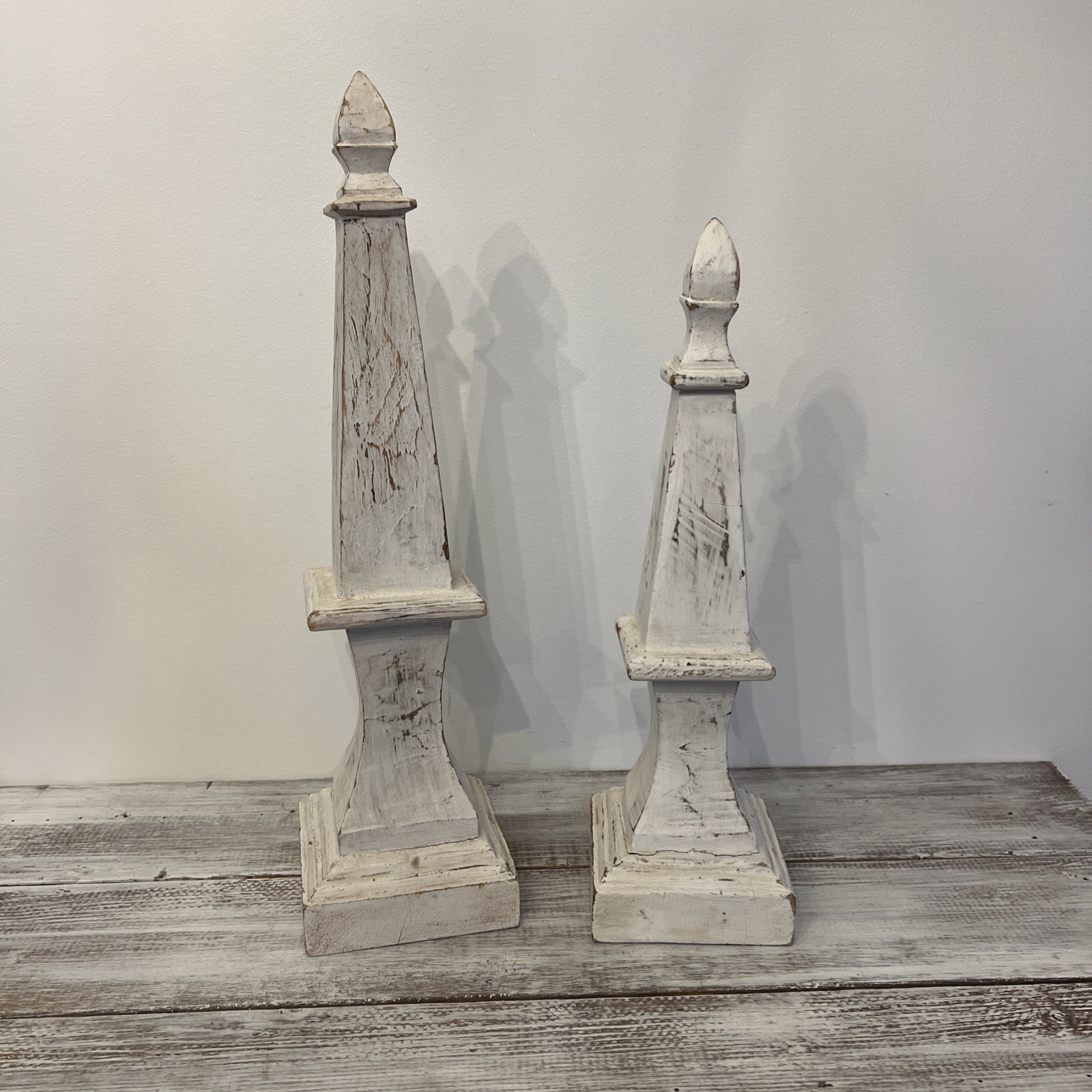 Pair of Distressed Wooden Obelisks – Rustic Farmhouse Décor Accents