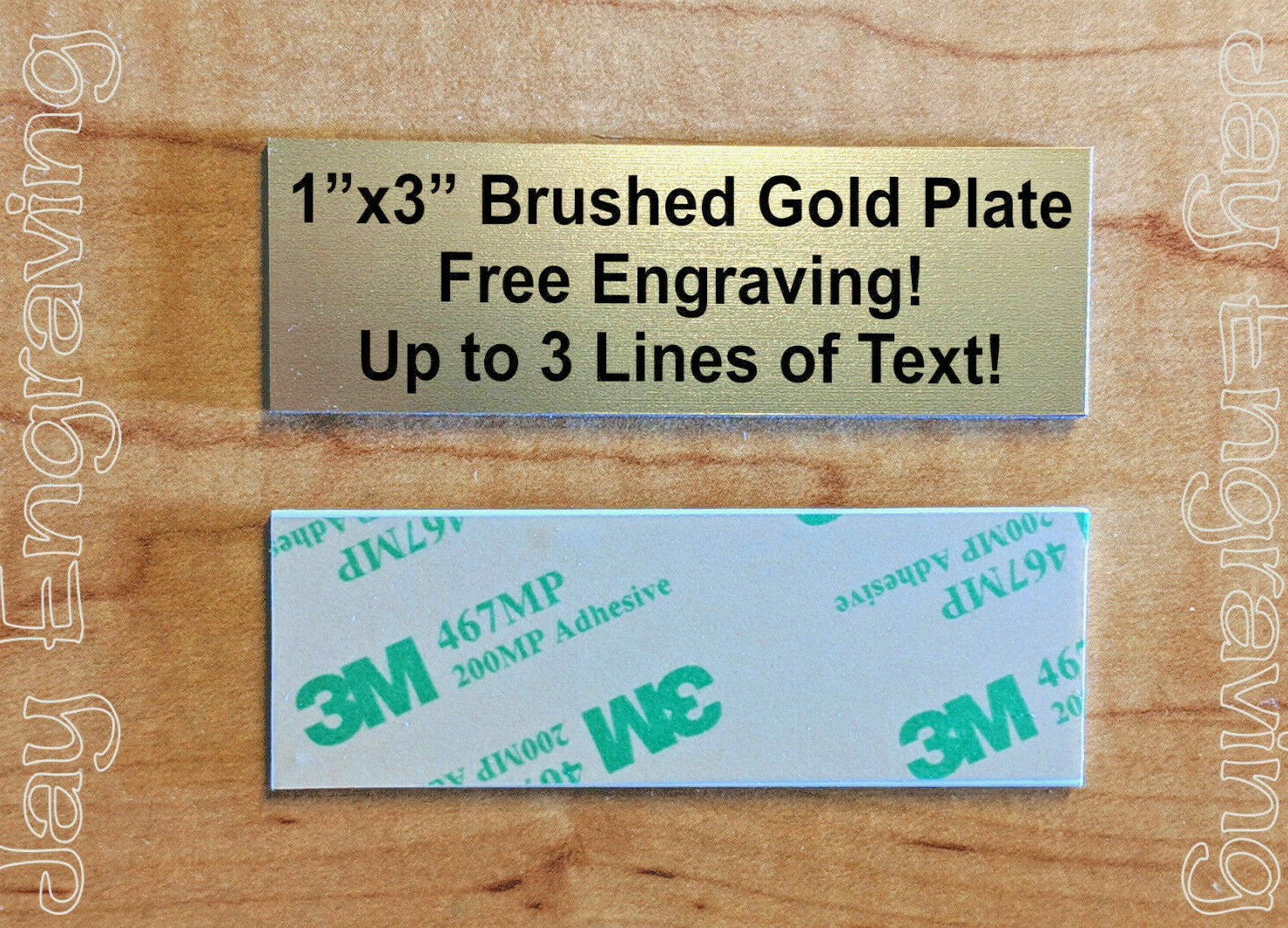 Brushed Gold 1×3 Custom Engraved Stick-On Plate / Adhesive Plaque Sign Label Tag