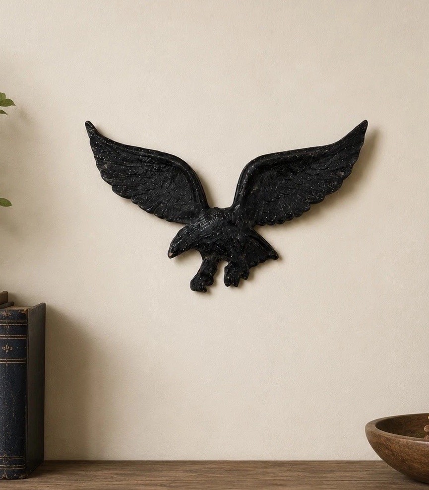 Vintage Cast Iron Eagle Wall Plaque Americana Patriotic Rustic Decor Black 9”