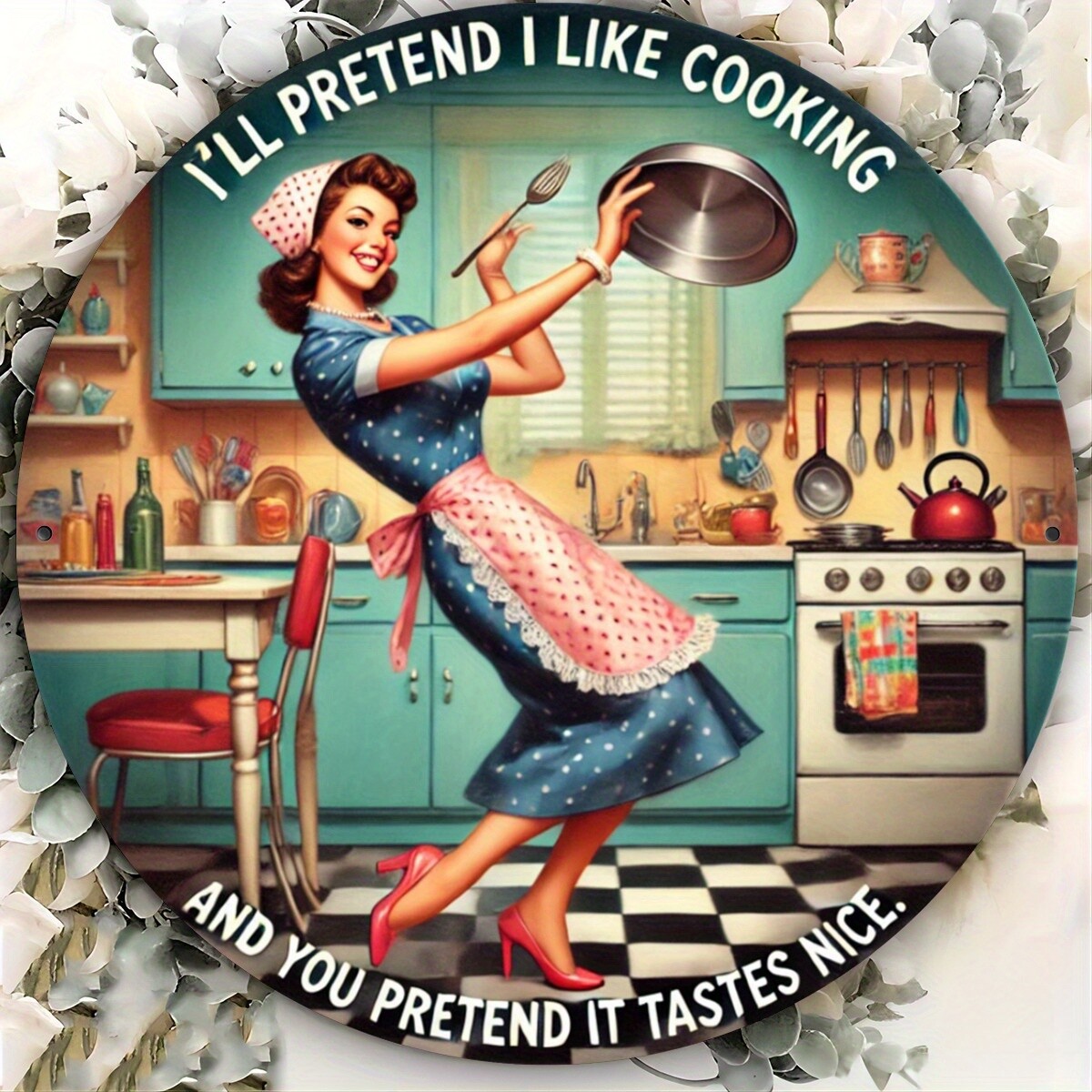 8x8in Inches (20X20Cm) 2D Flat Printed Round Metal Sign – Kitchen Rules – Vint