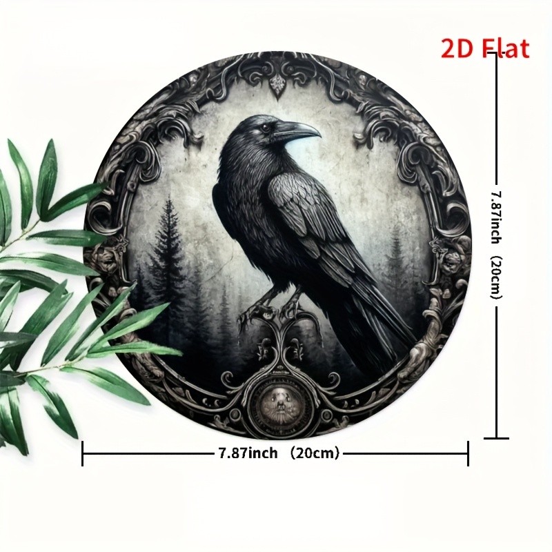 Aluminum Tin Metal Sign Crow Theme Wreath Round Wall Art Decor 8×8