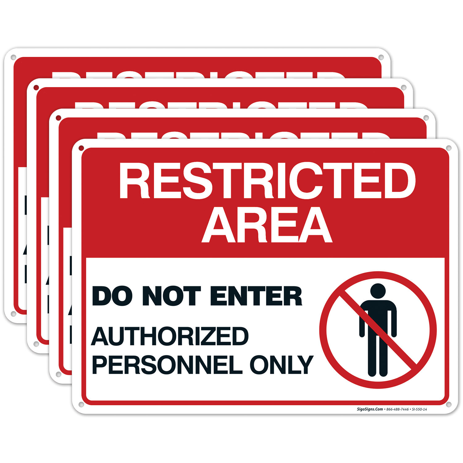 Authorized Personnel Sign Restricted Area Do Not Enter (4 Pack) 10×14 Aluminum