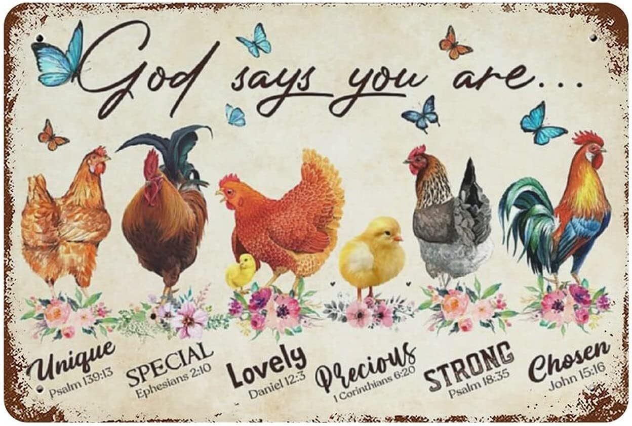Vintage Metal Tin Sign 8″x12″ for Chickens God Says You 8″ W X 12″ L, Smla8