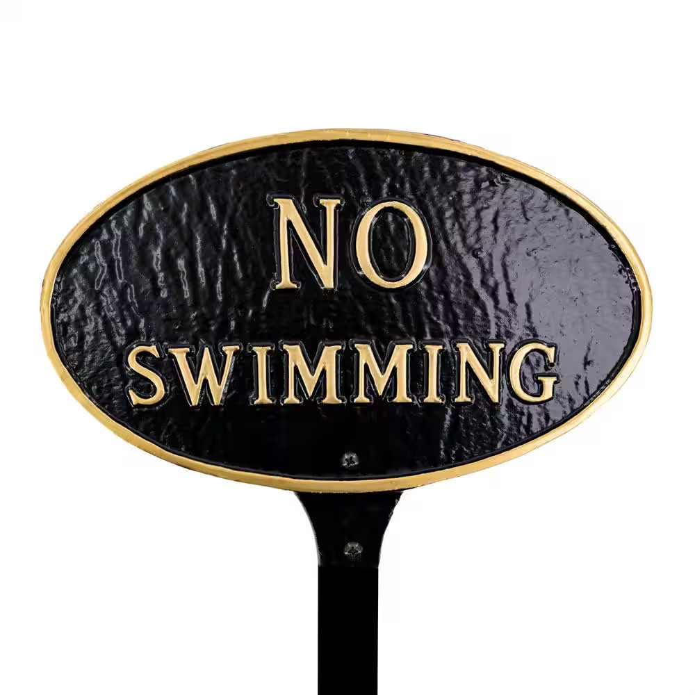 6 In. X 10 In. Small Oval No Swimming Statement Plaque Sign with Lawn Stake – Bl