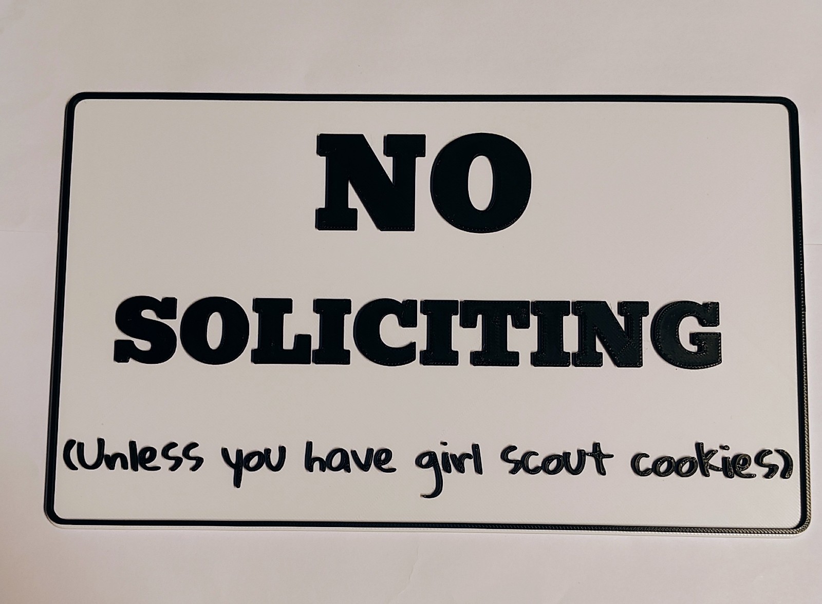 No Soliciting Girl Scout Cookies Novelty Sign 3D Printed PLA 9 In X 5.5 In