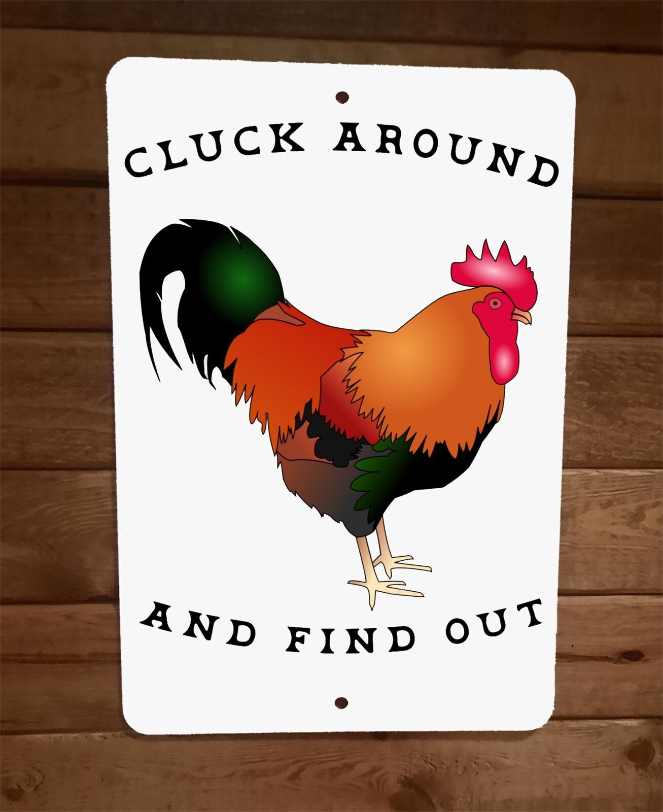 Cluck Around and Find Out Rooster Chicken Animal 8×12 Metal Wall Sign