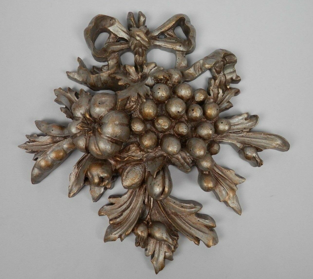 Hickory Manor House Wall Decor Fruit Carving I Ornate Resin Metallic Made USA