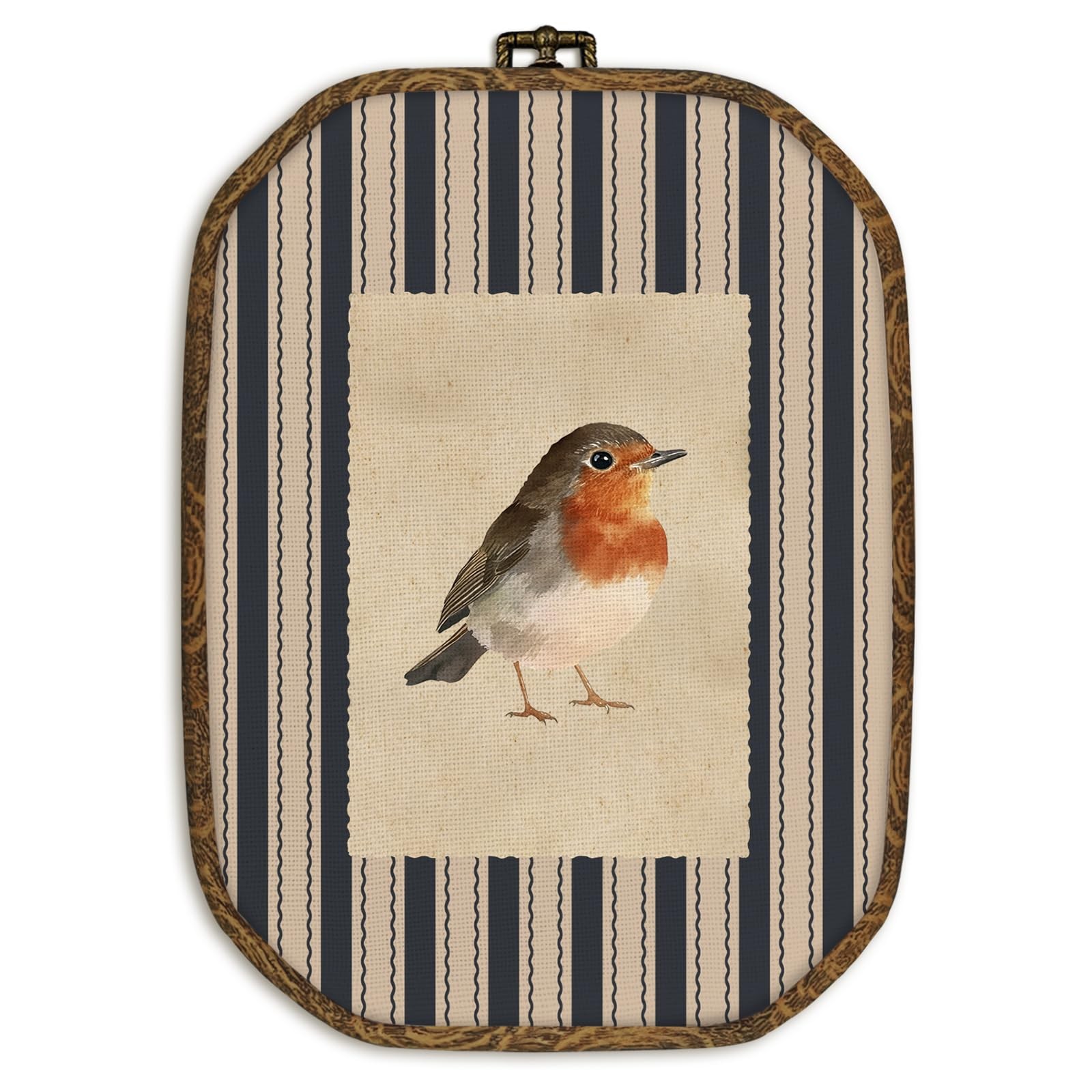 Vintage Robin Bird Wall Art Decor, Trendy Striped Bird Framed Canvas Art, Nat…