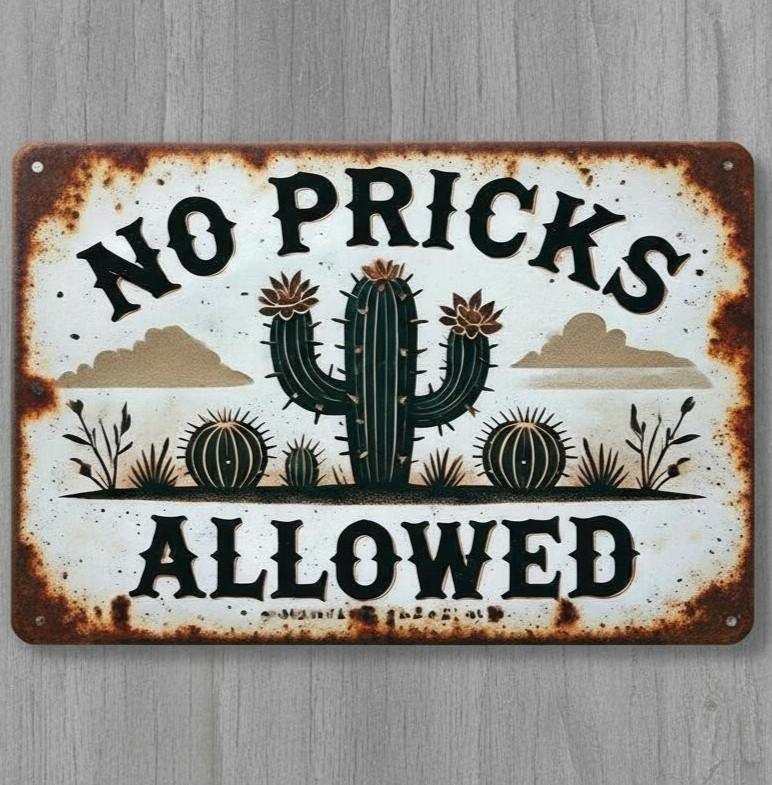 No Pricks Allowed Humor 8 x 12 Vintage Novelty Metal Sign Made In USA New!