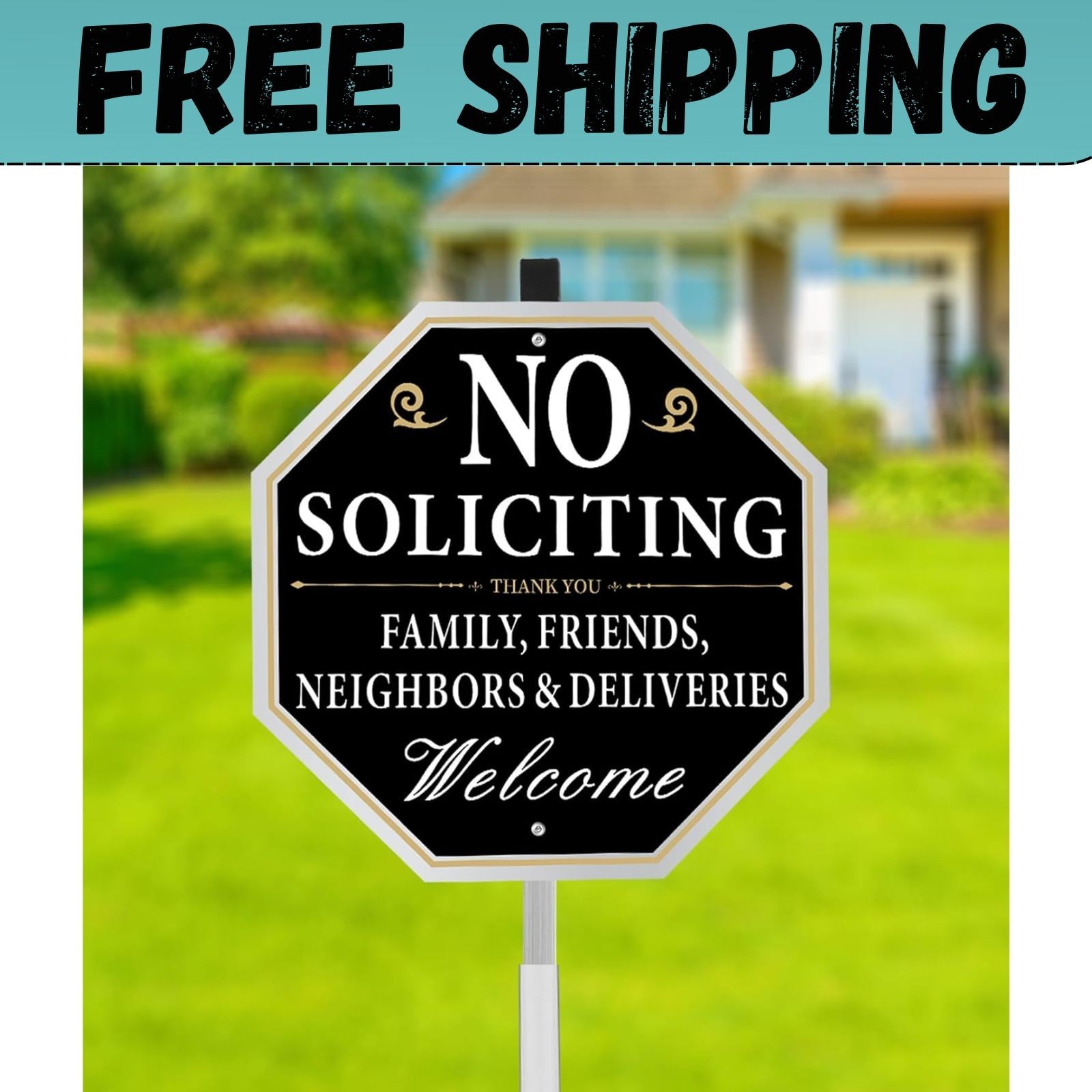 No Soliciting Sign for House with Stake, 10 X 10 Inches No Soliciting Yard Sign