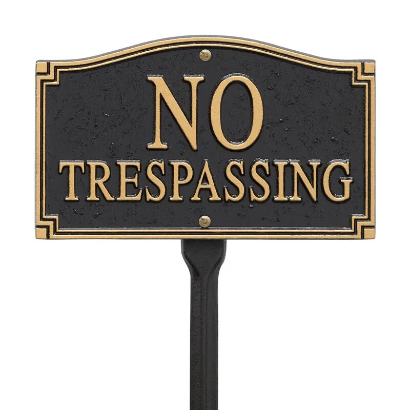 Whitehall Products No Trespassing Garden Yard Lawn Sign Black Gold Outdoor