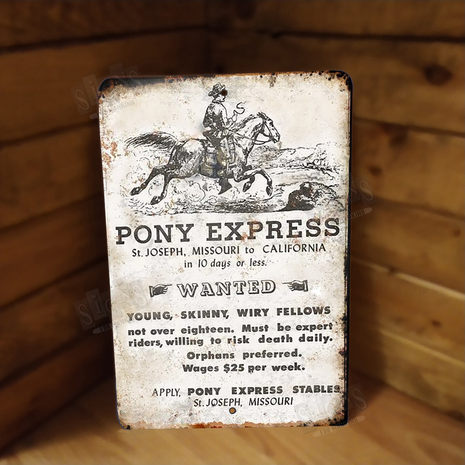 Pony Express Help Wanted Western Metal Poster Sign NEW