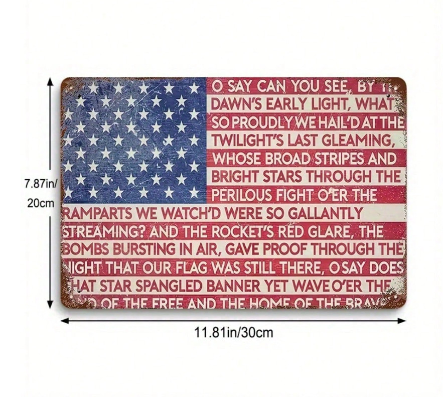 4th of July Patriotic Metal Tin Sign Vintage USA Flag Wall Decor Independence Da