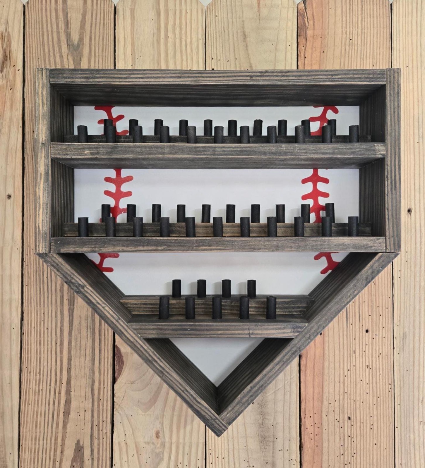 51 Ring Baseball/Softball Holder. Wood Tournament Ring Display. Sports Fan Decor