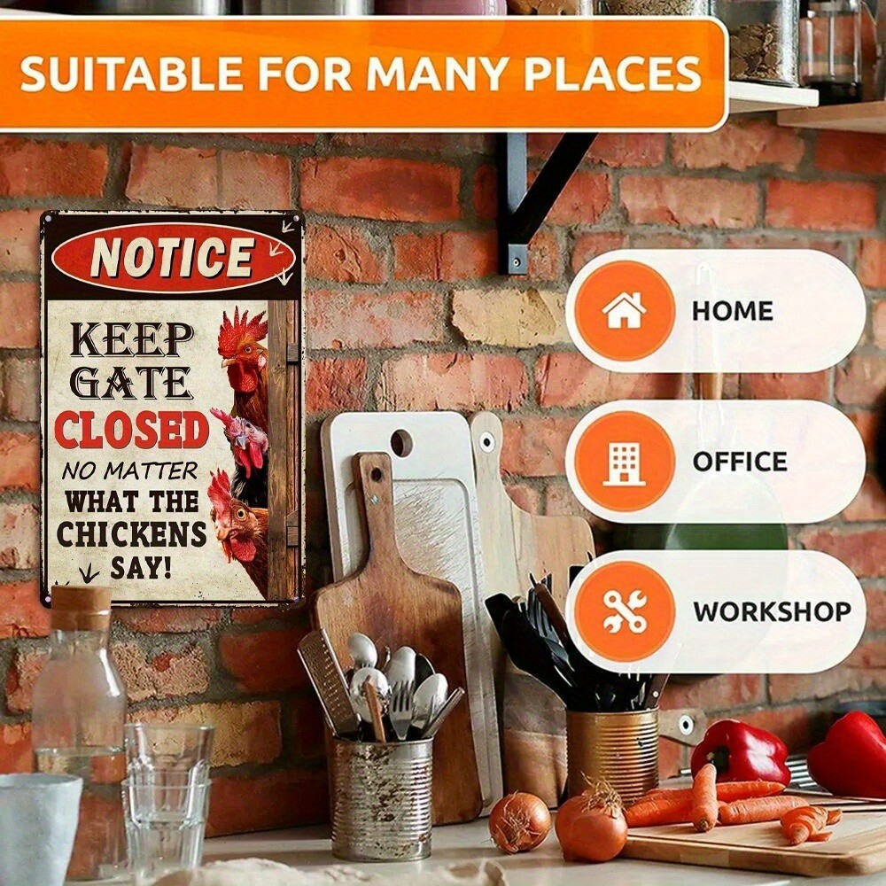 Funny Chicken Sign Metal Chicken Coop Tin Sign Notice Keep Gate Closed Farm Yard