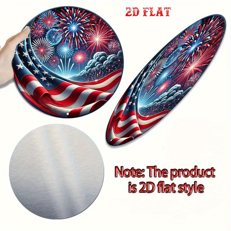 2D Flat Round Aluminum Metal Tin Sign Independence Day American Metal Wall Art♪