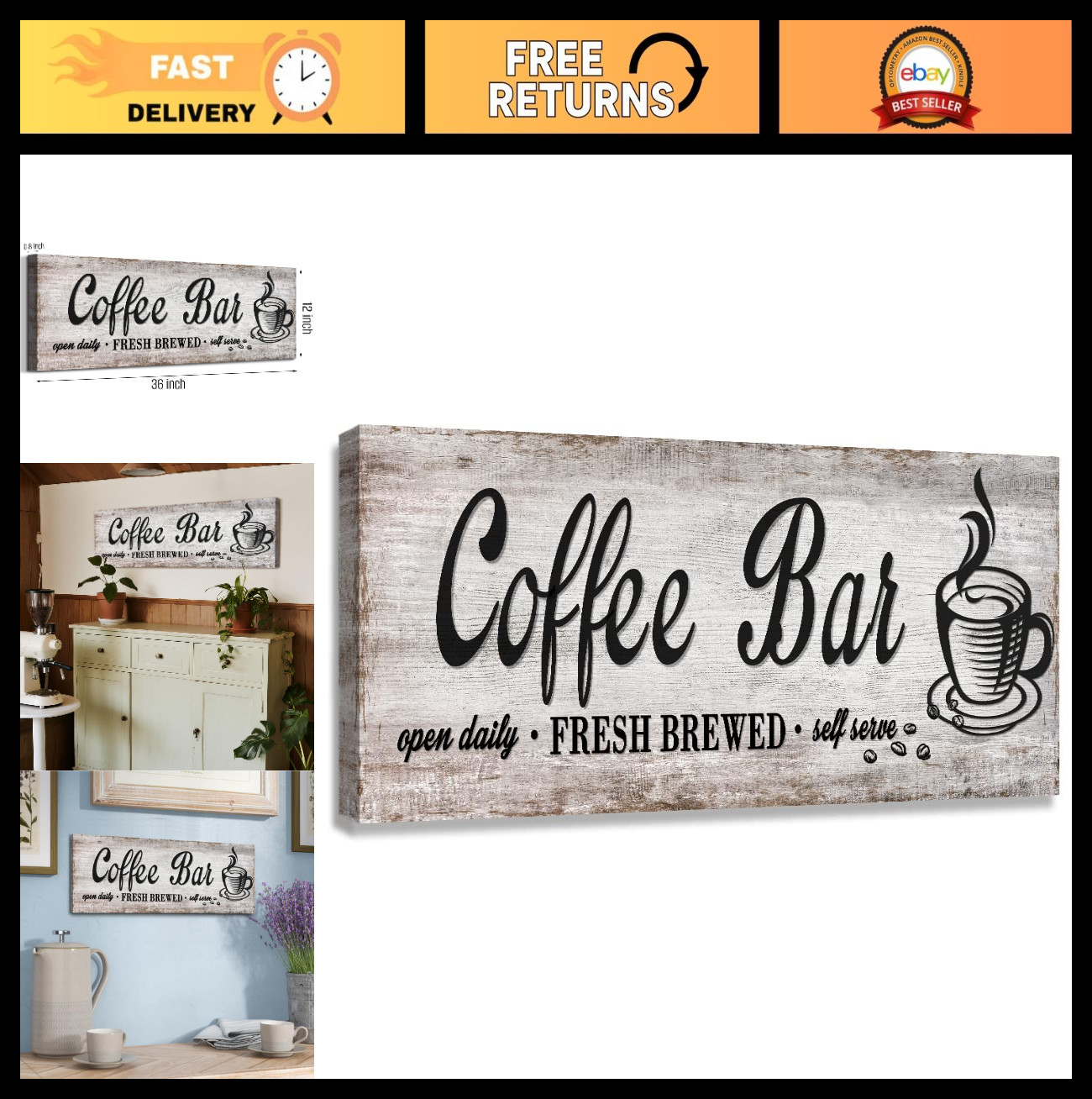 Rustic Coffee Station Decor – Retro Coffee Bar Signs for Kitchen – Farmhouse Wal