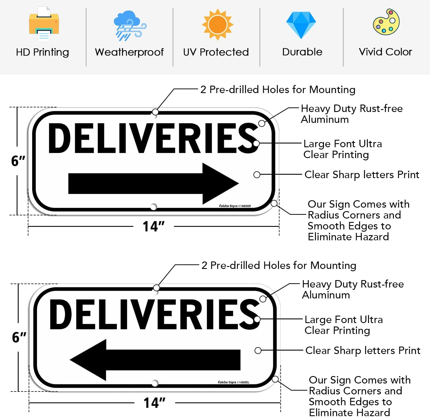 Deliveries Sign with Arrow, 2-Pack 14X6 Inches Rust Free Aluminum Sign, Weather/