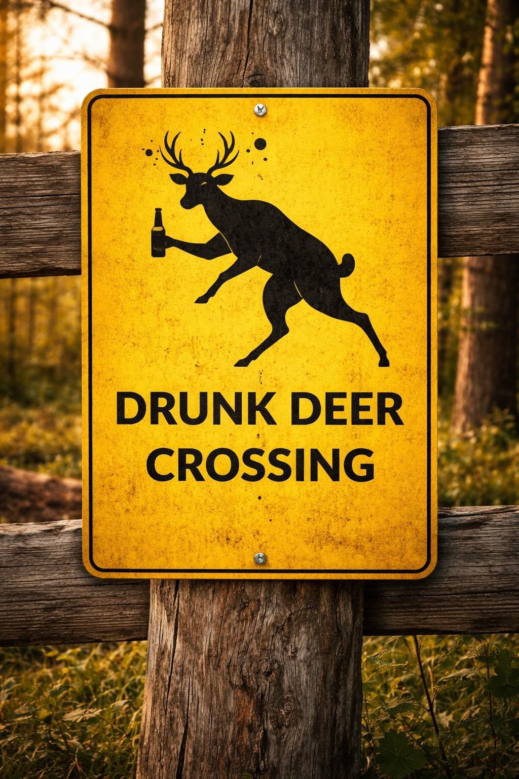 Funny Drunk Deer Crossing Sign Wildlife Road Humor Cabin Garage Metal Sign 8×12