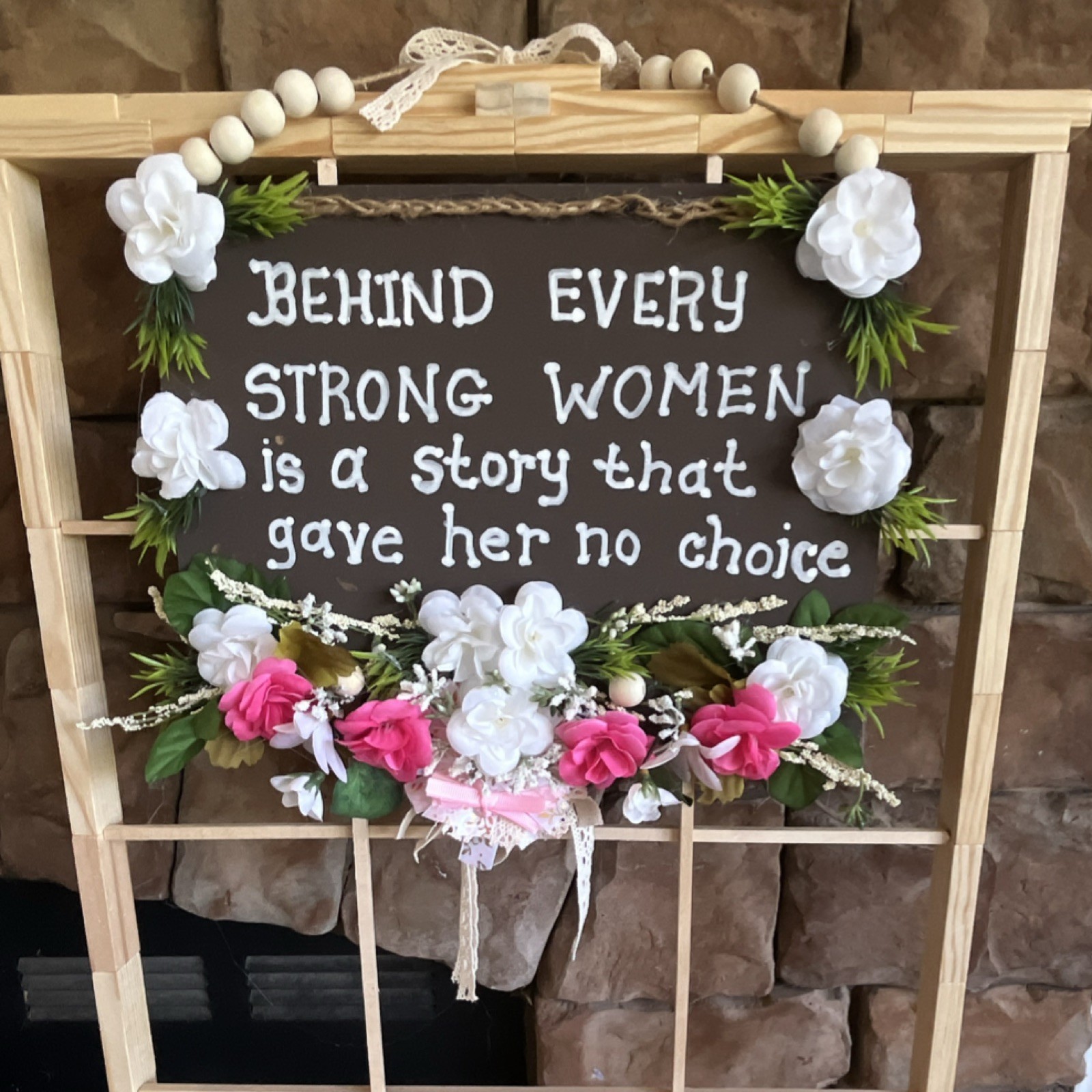Inspirational Floral Hanging Sign with Motivational Quote, Handmade OOAK