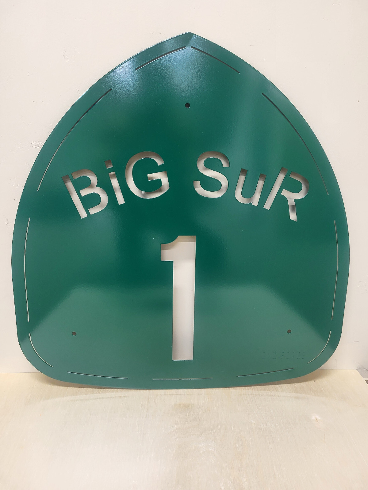 Water jet cut steel plate monogram powder coated large Big Sur Highway 1 sign