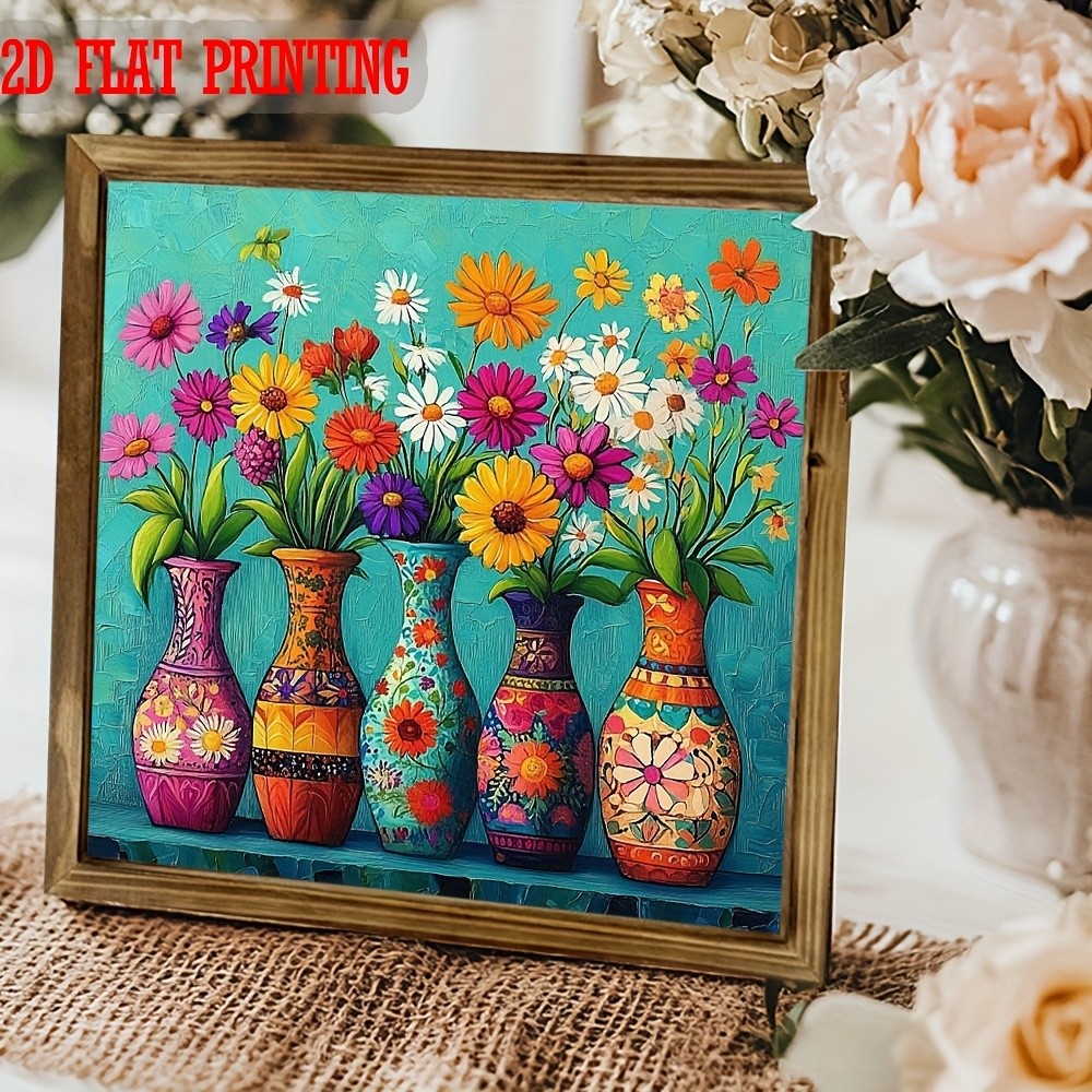 Bohemian Colorful Floral Vase Wooden Sign Vintage Decor for Living Room Bedroom