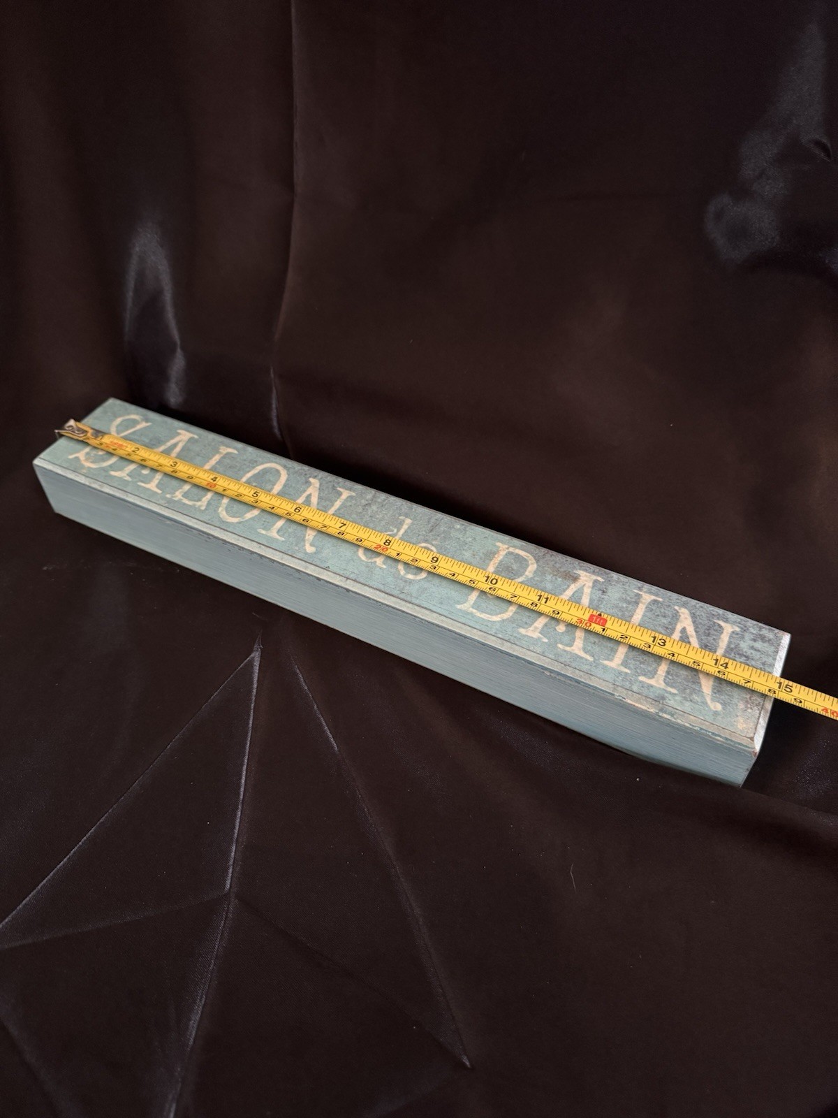 VTG Bathroom Sign French “Salon De Bain” Wooden Block Wall Plaque Aqua White 15”