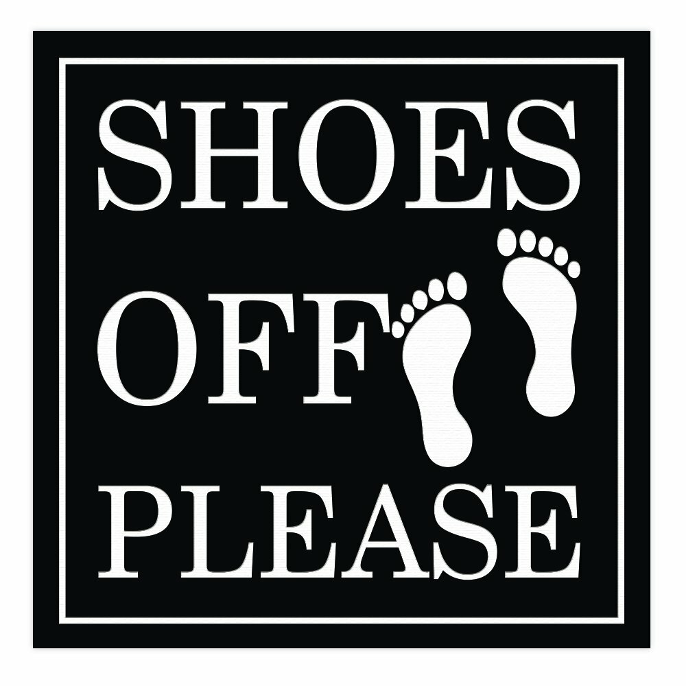 All Quality Shoes Off Please Square Wall Door Sign – Black/Gold (Small)