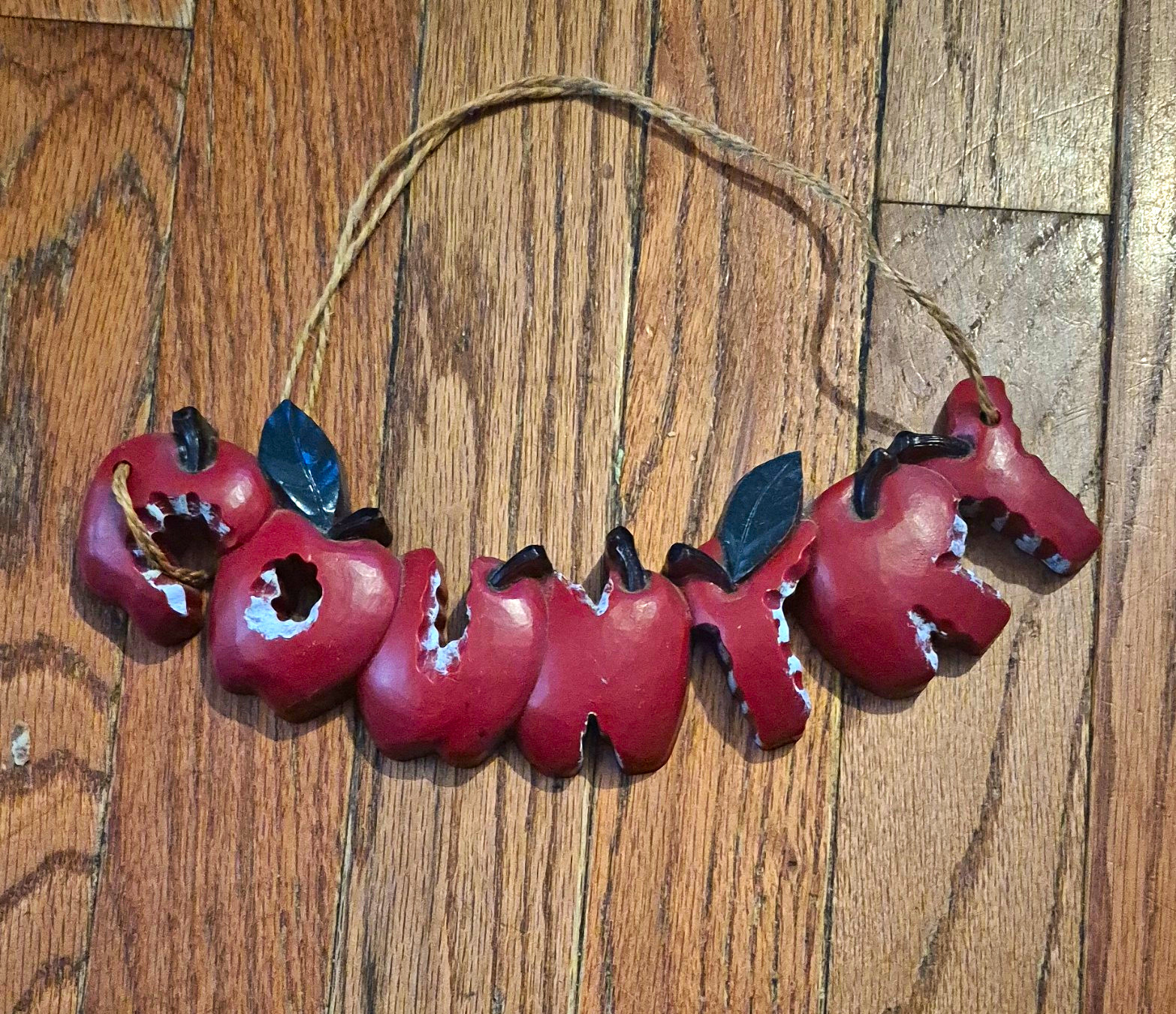 Red Painted Wood Apple Farmhouse Hanging Wall Sign 1.5 × 11 Inches Ready to Hang