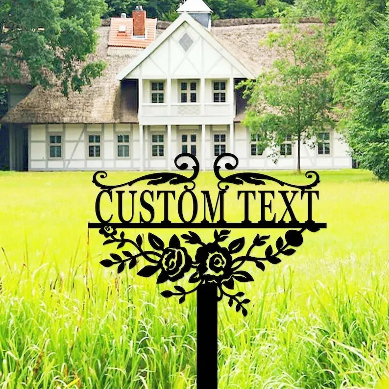 Personalized Metal Garden Sign Custom Floral Stake Rose Flower Yard Art Mom Gift