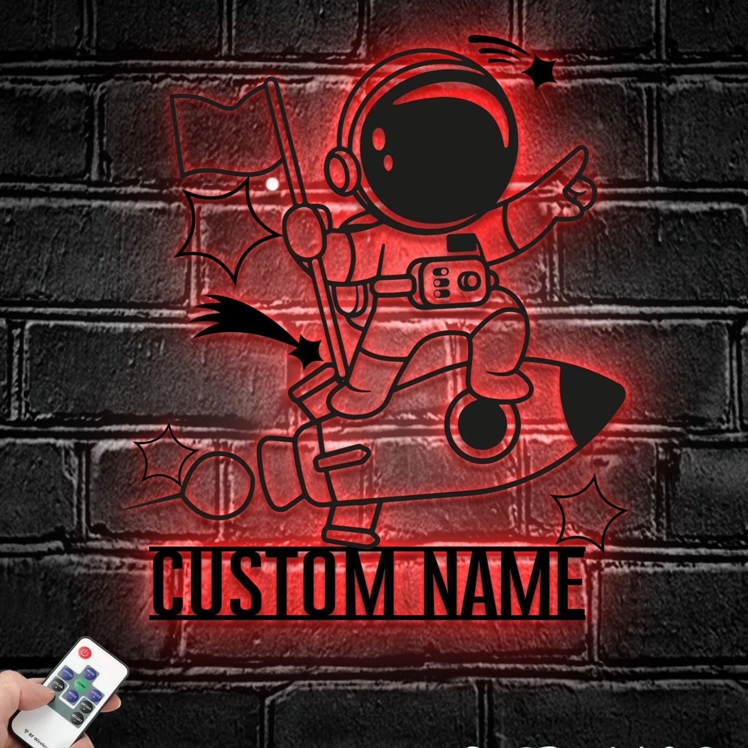 Personalized Space Astronaut Metal Sign With LED, Custom Boy Name Decor