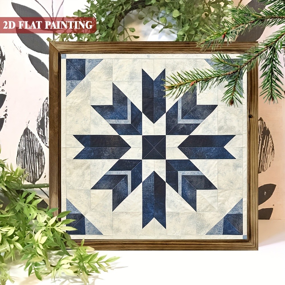 Neutral Navy Star Quilt Block Minimalist Living Room Wooden Framed Art Sign