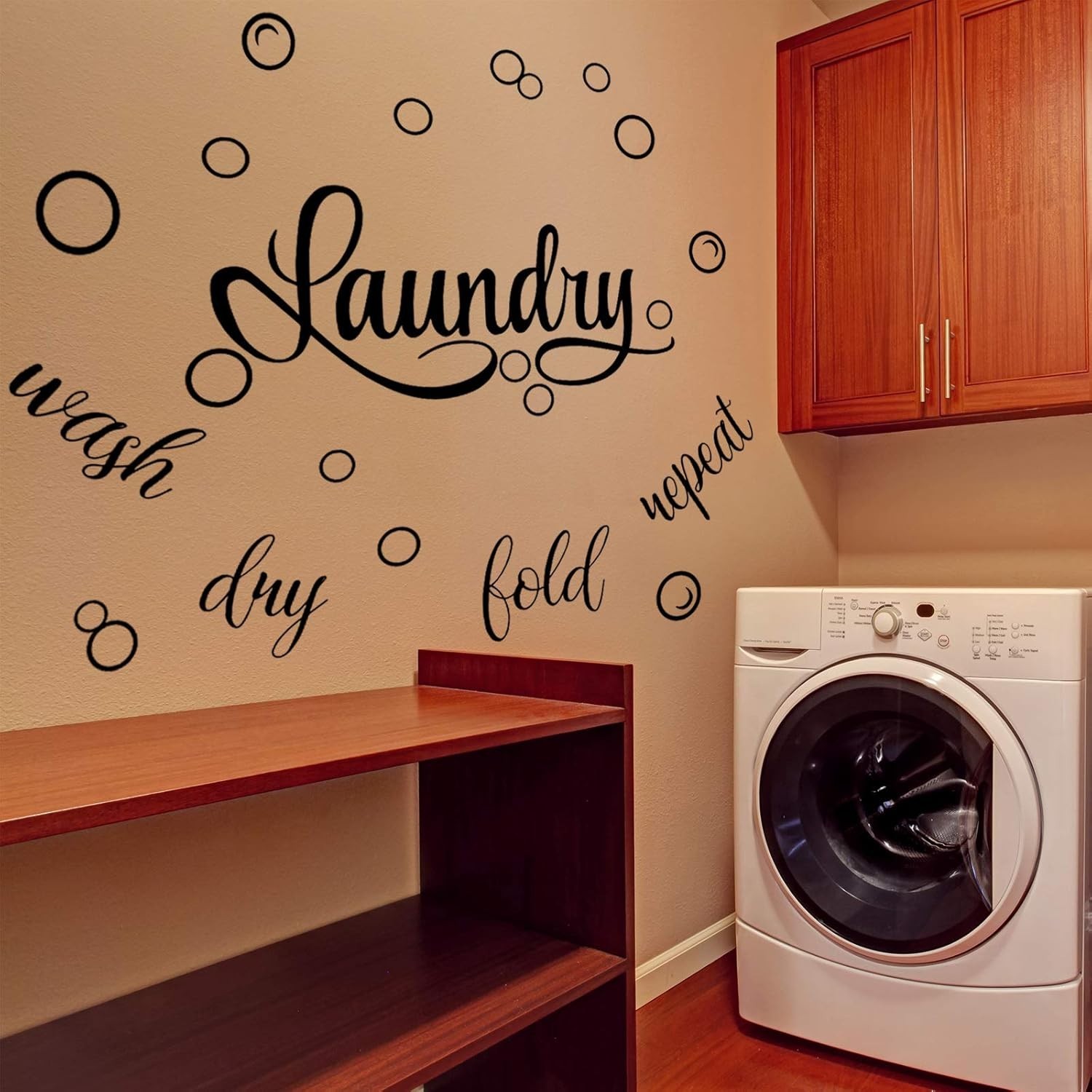 Laundry Room Sign Decals Decor Bubble Quote Stickers Wash Dry Fold Repeat Wall S