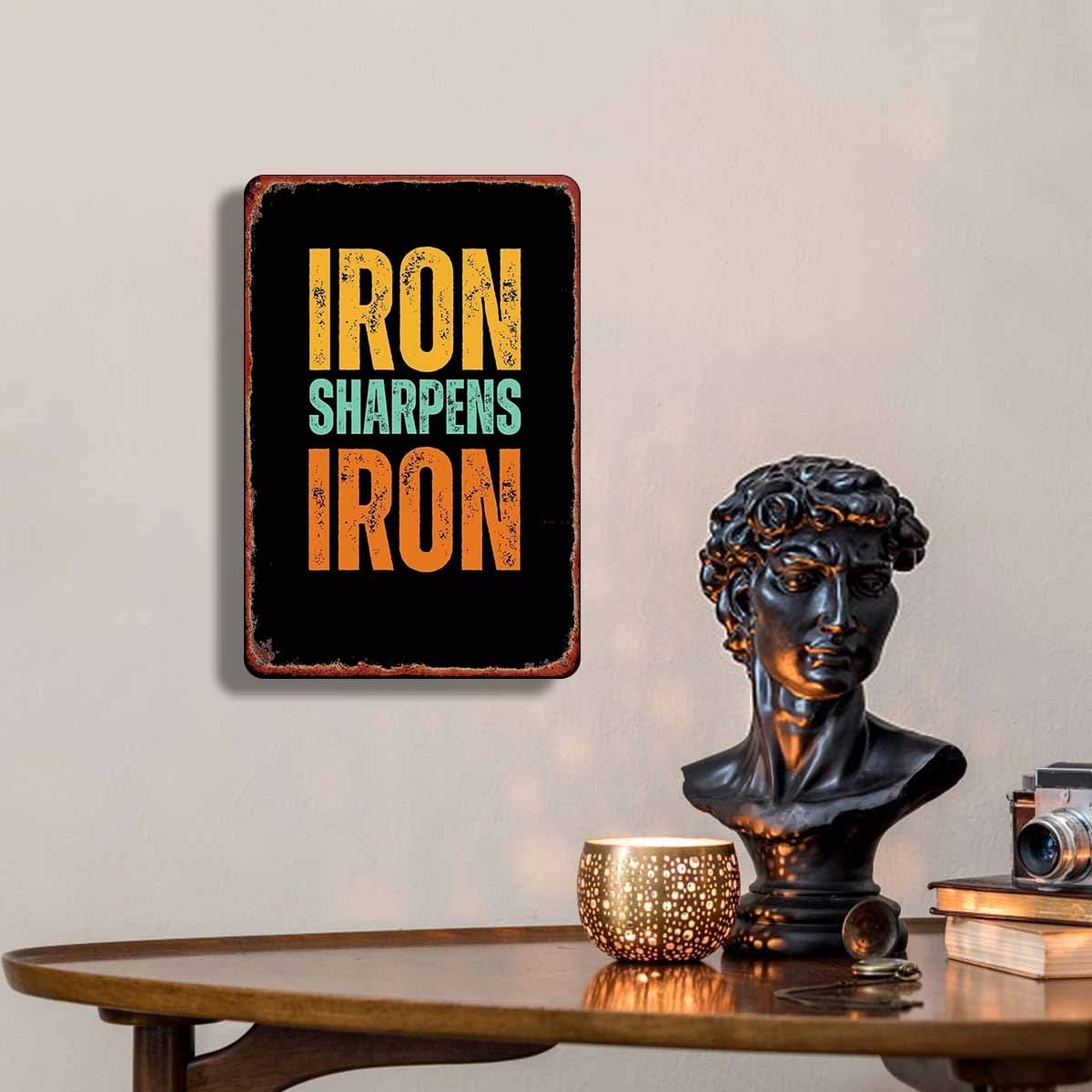 Tin Sign Iron Sharpens Iron English Retro Decorative Plaque