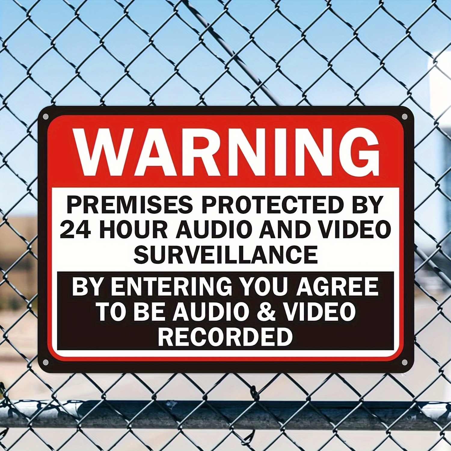 Metal Sign 24H Surveillance Warning Private Property Gate Outdoor Security Decor