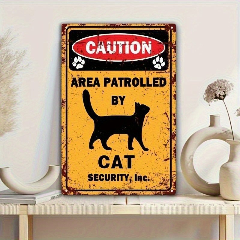 Vintage Metal Tin Signs Cat Security Inc Funny Cat Lover Decor Retro Wall Art