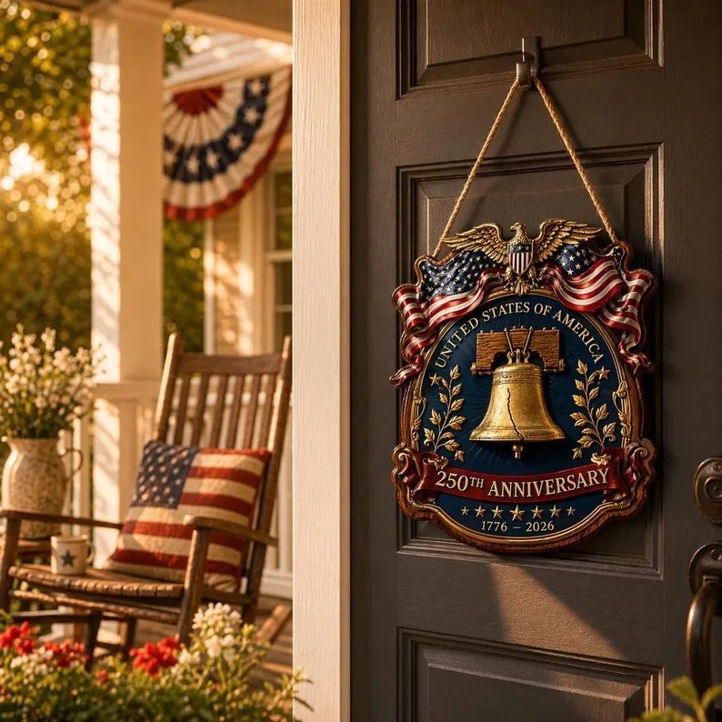 USA 250th Anniversary Wooden Liberty Bell Sign, 1776-2026 Decor