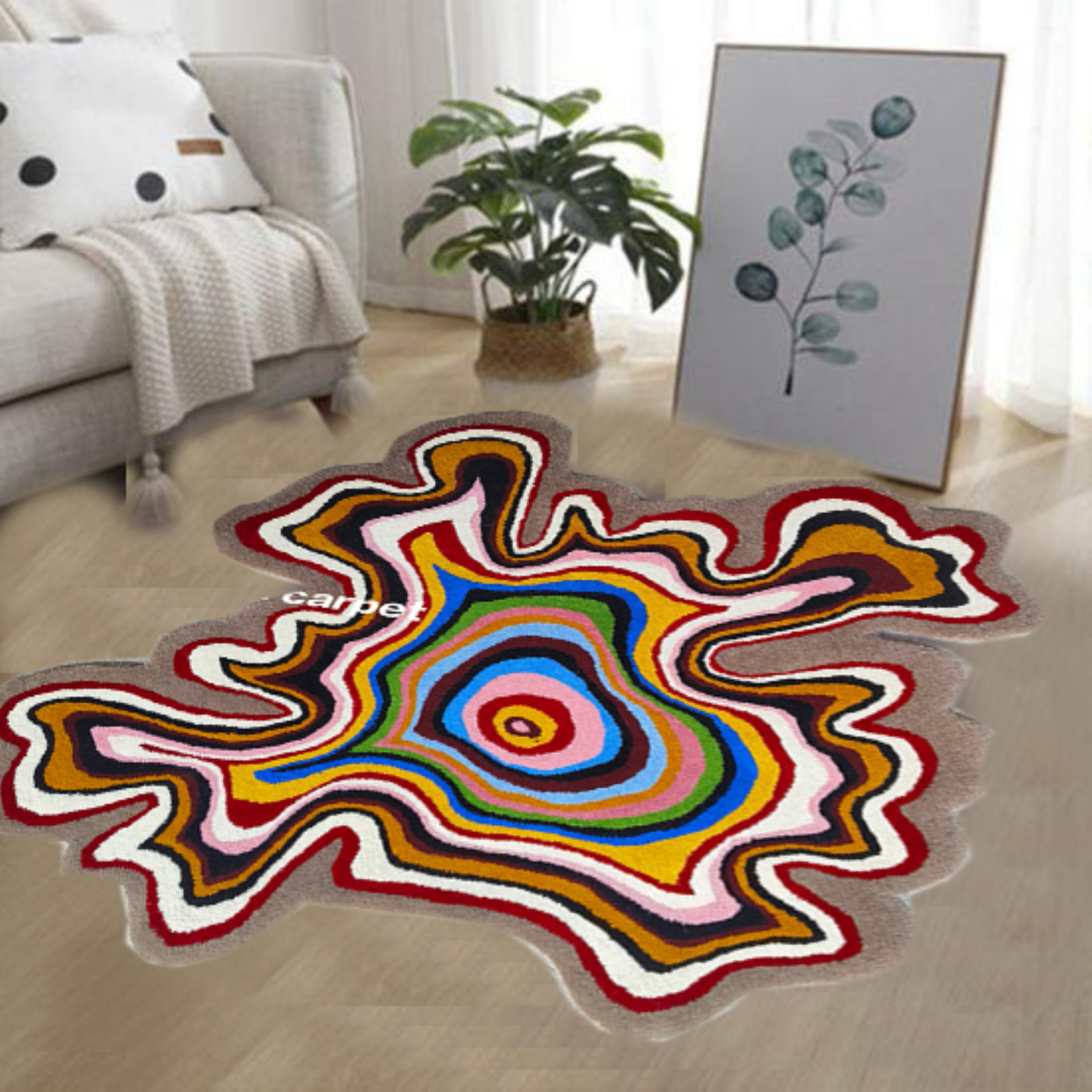 Psychedelic Irregular Rugs Handmade 100% Woolen Hand Tufted For Home Decoration