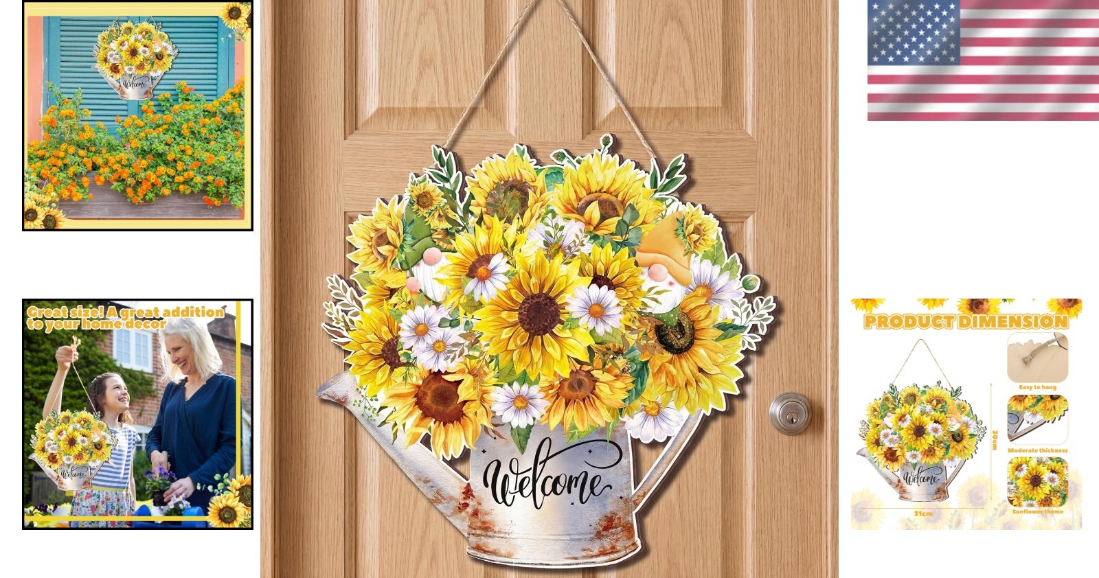 Bright 11.8″ Sunflower Welcome Sign – Rustic Wooden Decor for Indoor/Outdoor