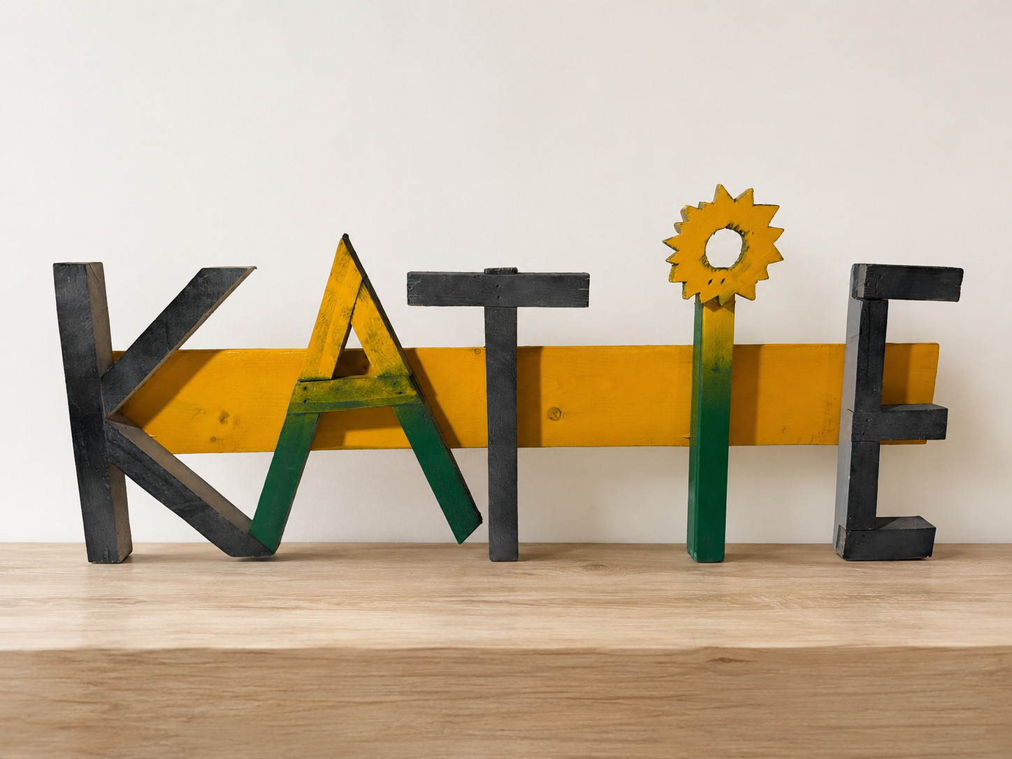 Rustic KATIE Wooden Name Sign Sunflower Folk Art Cottage Farmhouse Decor
